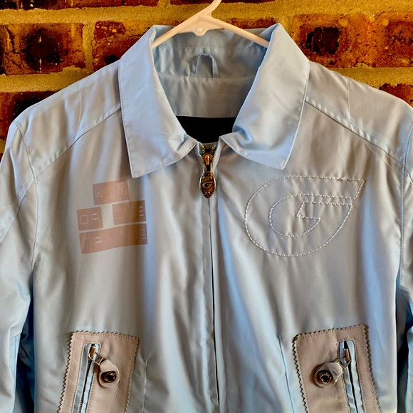 Super G Psycho embroidered logo/skulls graphic zip jacket leather trim, W’s M - Picture 5 of 12